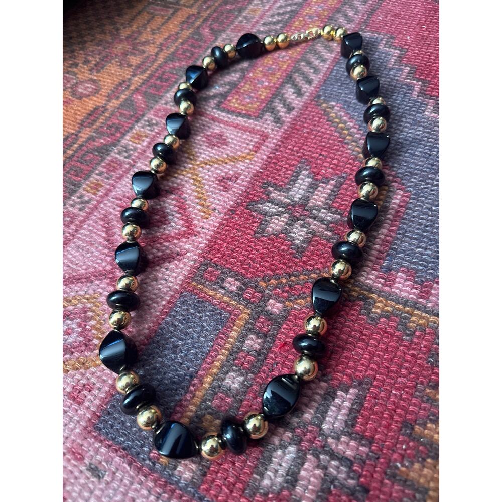 NAPIER Black‎ Goldtone Bead Chunky Long Necklace